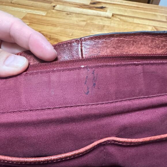 Wilsons Leather Burgundy Brown Leather Shoulder Bag Purse 14x8x8 Double Handle - Picture 14 of 16